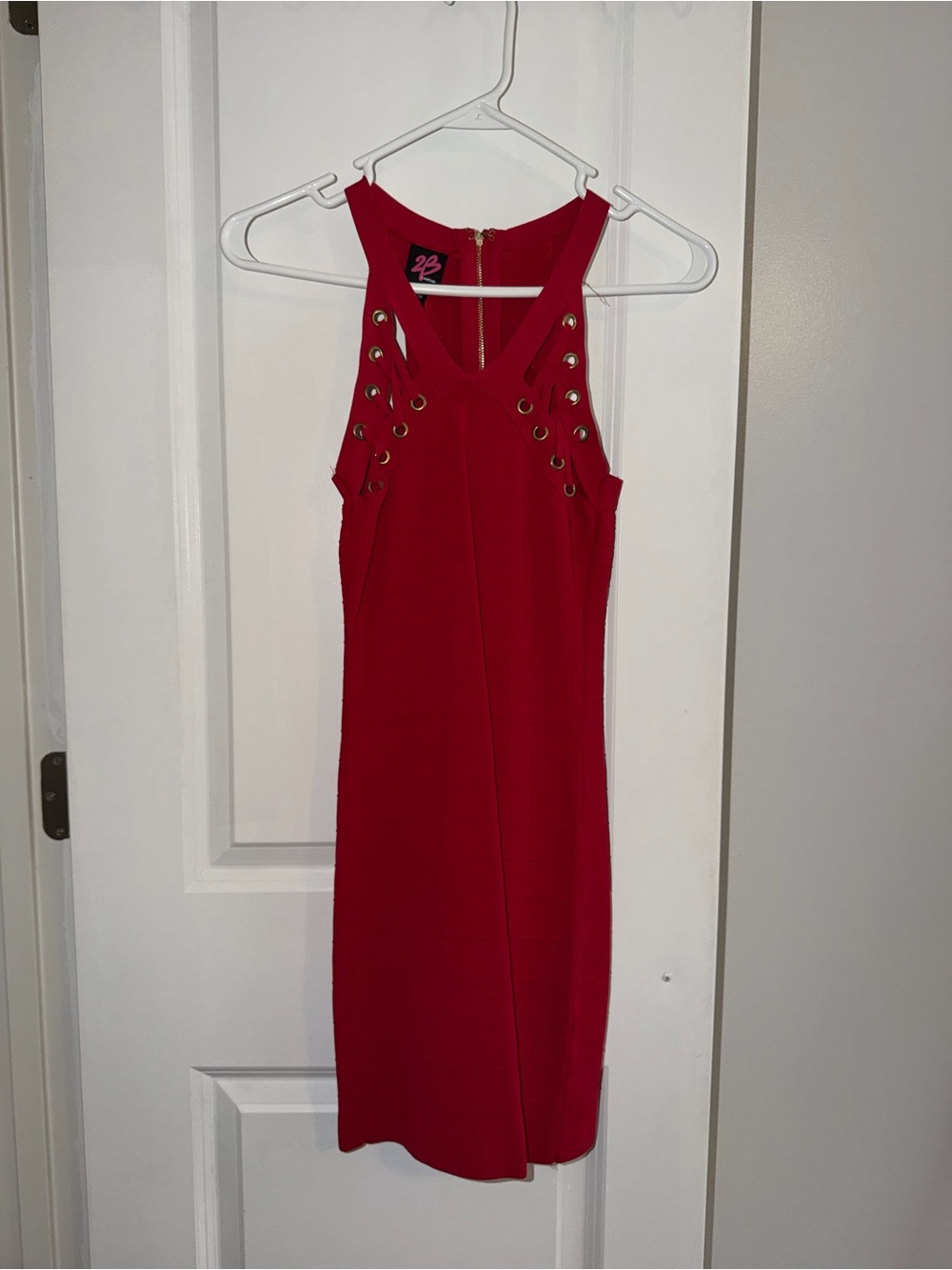 2B Bebe Red Grommet-Detail Bandage Dress